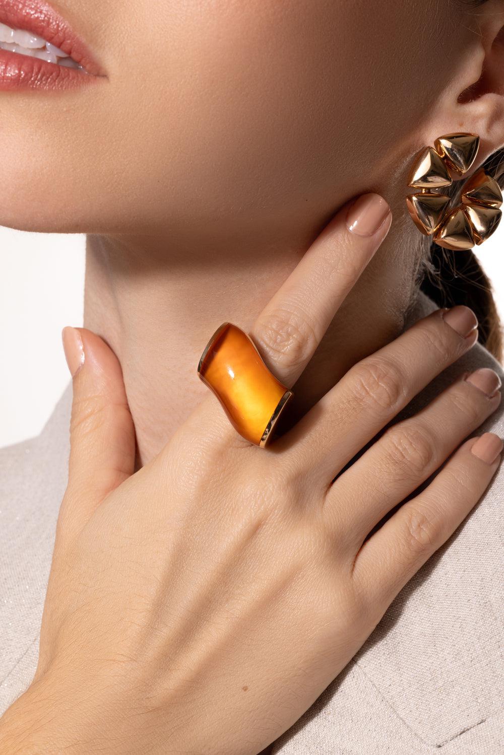 Rock Crystal Carnelian Ring-ROSE GOLD-6.5-JEWELRYFINE JEWELRING-VHERNIER