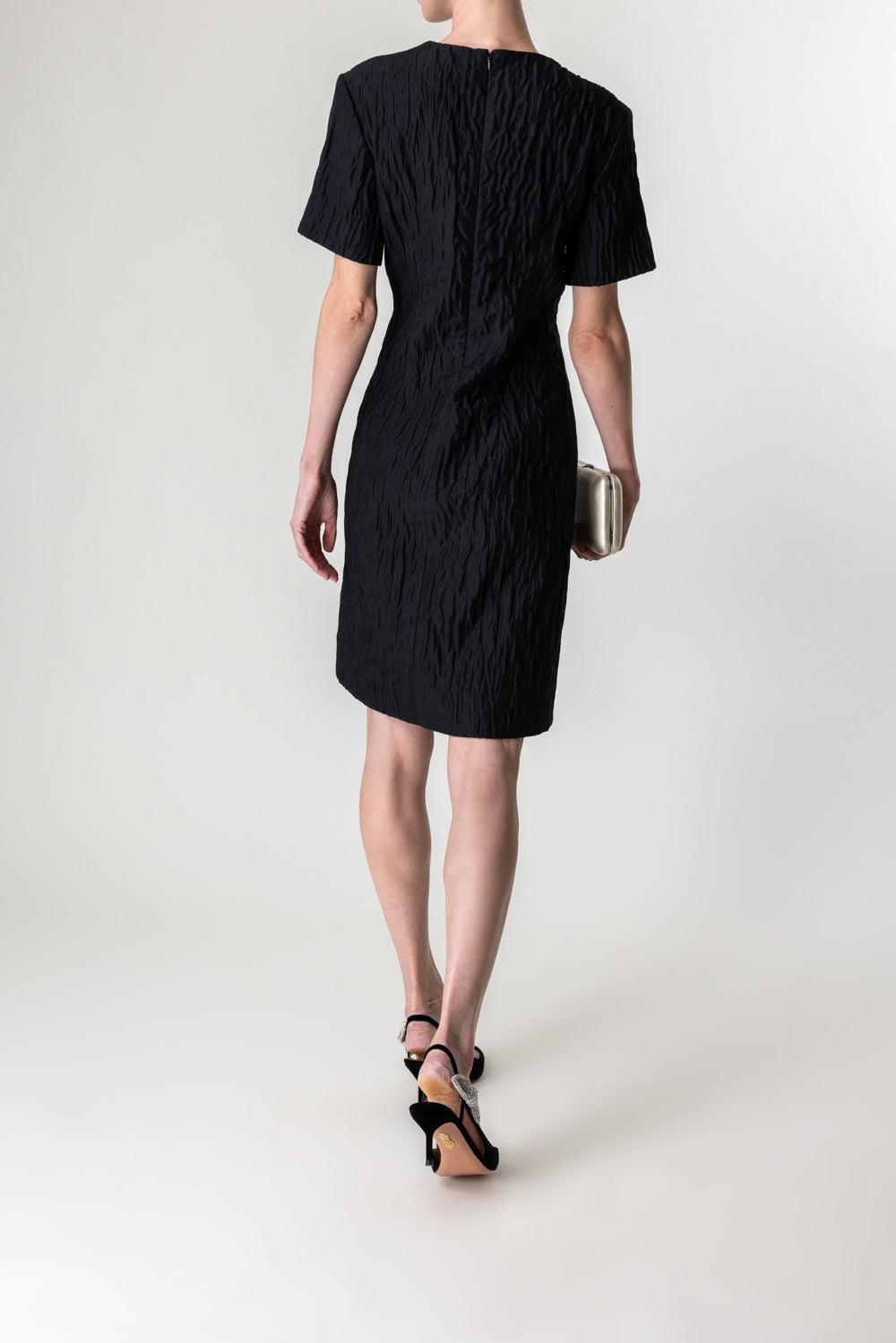 Embroidered Short Sleeve Dress-BLACK-2-CLOTHINGDRESSCASUAL-ERDEM