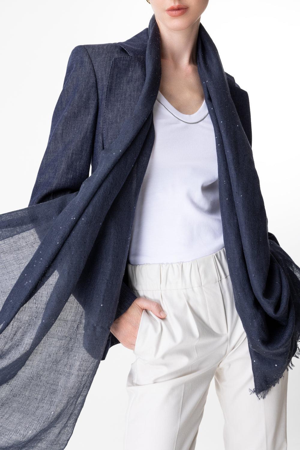 Pailette Scarf - Navy-NAVY-O/S-ACCESSORIESCARVES-BRUNELLO CUCINELLI