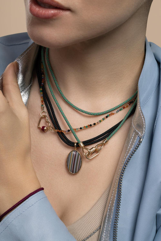 Fordite Large Oval Charm-YELLOW GOLD-JEWELRYFINE JEWELPENDANT-MARLA AARON