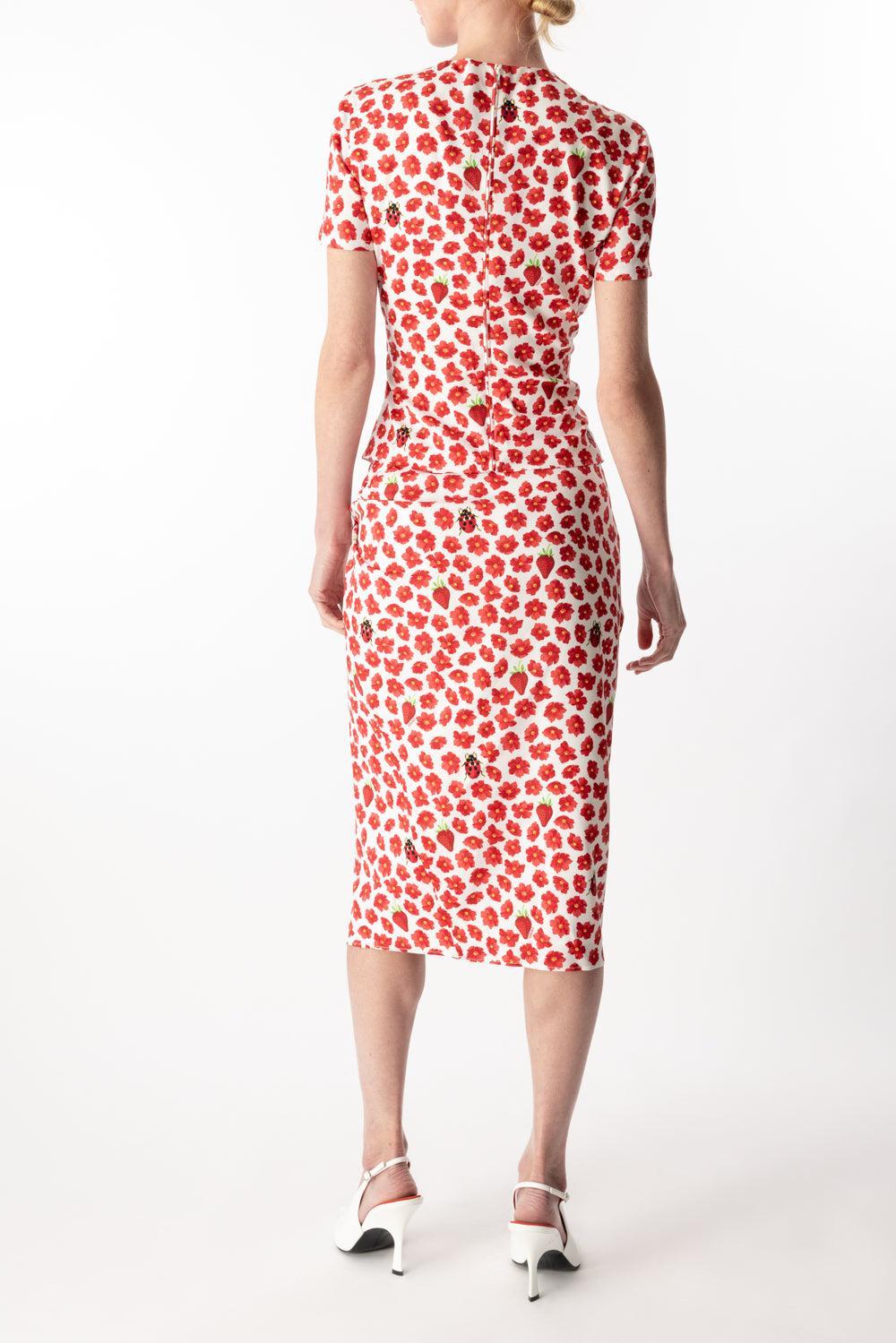 Gathered Midi Skirt-WHT RED-38-CLOTHINGSKIRTKNEE LENGT-VERSACE