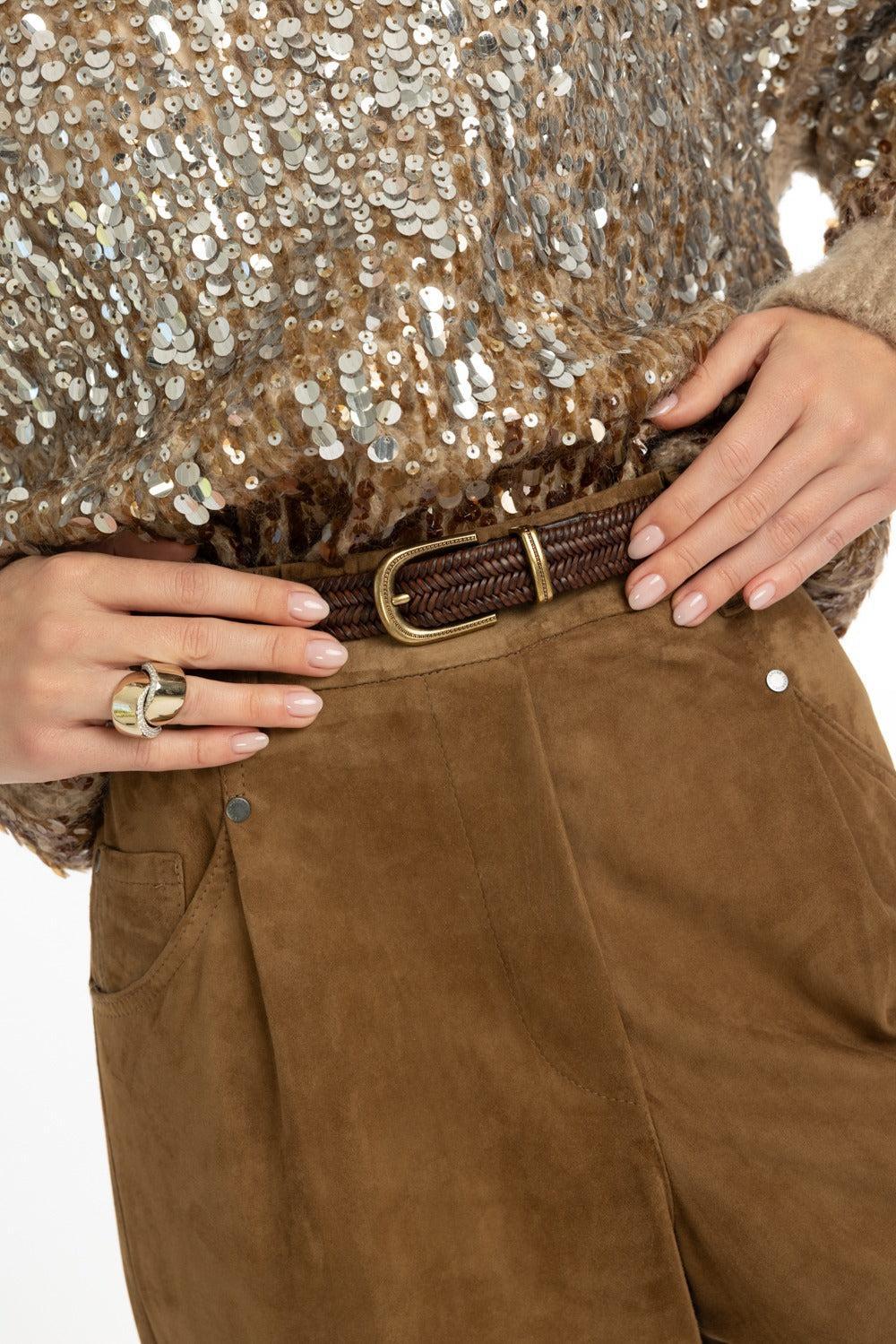 Western Braided Belt-BROWN-S-ACCESSORIEBELTS-BRUNELLO CUCINELLI