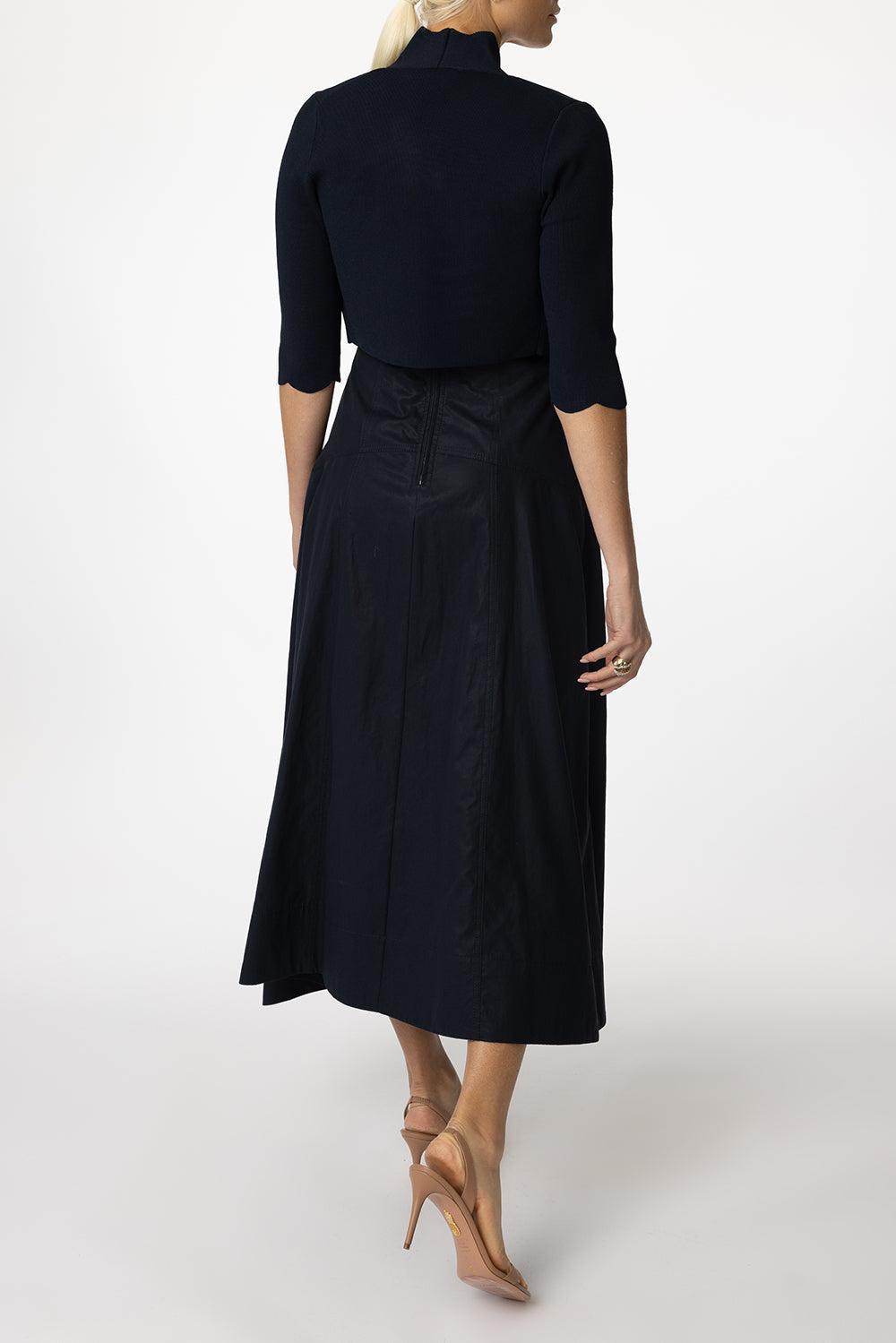 Scallop Knit Bolero - Navy-NAVY-XS-CLOTHINGTOPCARDIGAN-LELA ROSE