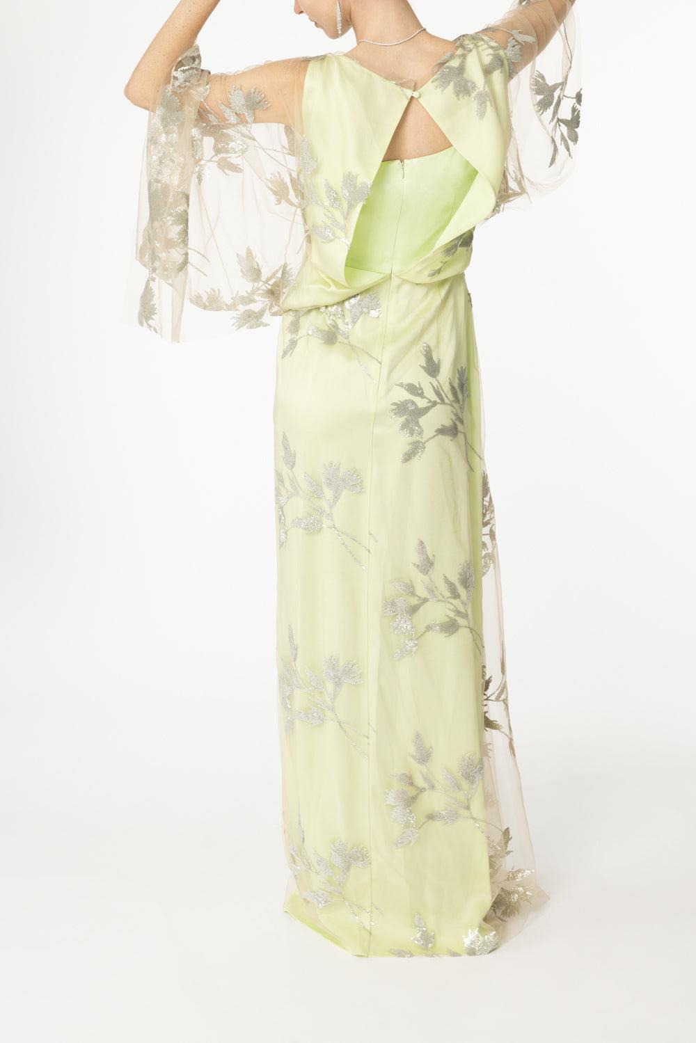 Short Sleeve Drape Gown-PISTACHIO SILVER-4-CLOTHINGDRESSGOWN-ERDEM