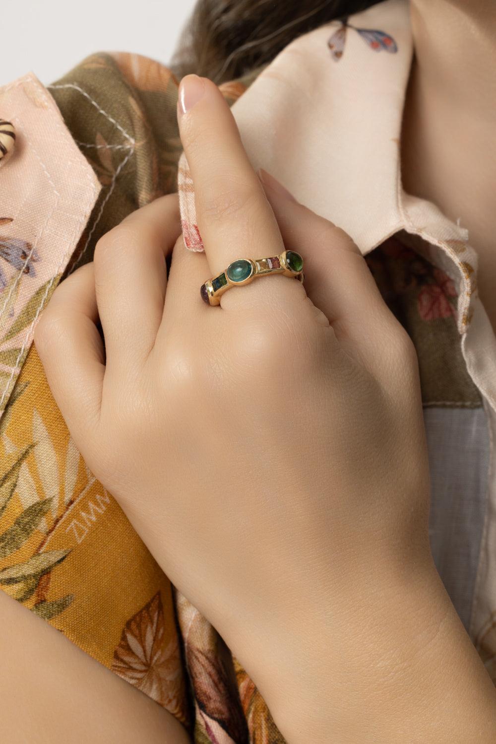 Tourmaline Rio Van Stack Ring-YELLOW GOLD-7.5-JEWELRYFINE JEWELRING-VAN