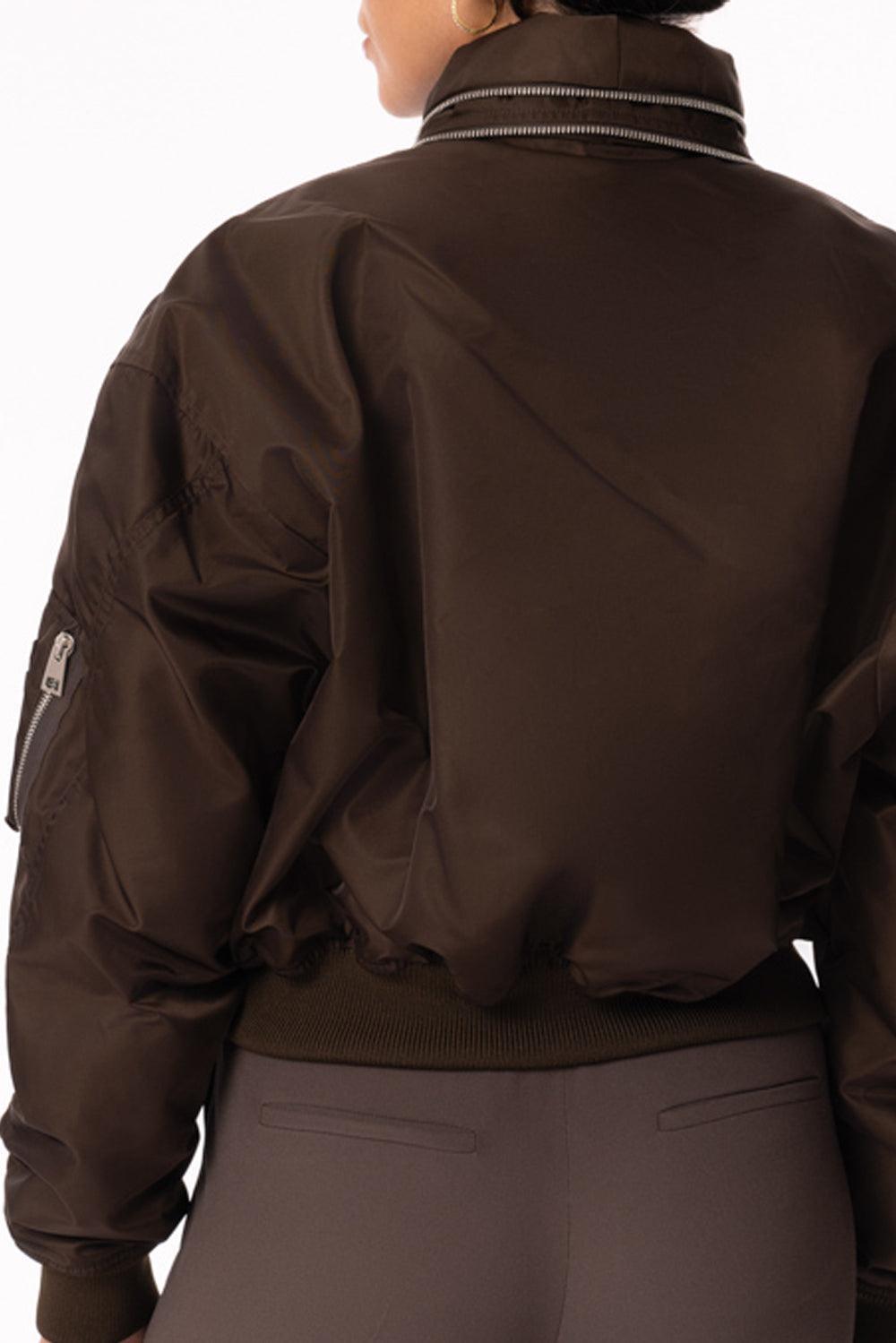 Zipped Shawl Collar Bomber Jacket-BROWN-36-CLOTHINGJACKETCROPPED-GIVENCHY