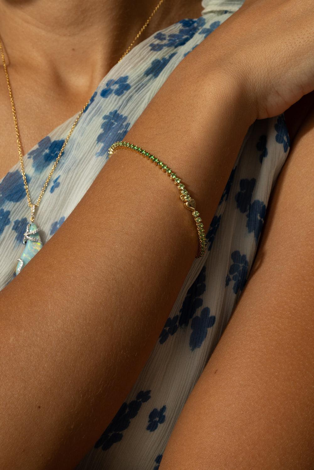 Tsavorite Garnet Graduated Circle Bracelet-YELLOW GOLD-JEWELRYFINE JEWELBRACELET O-LISA NIK