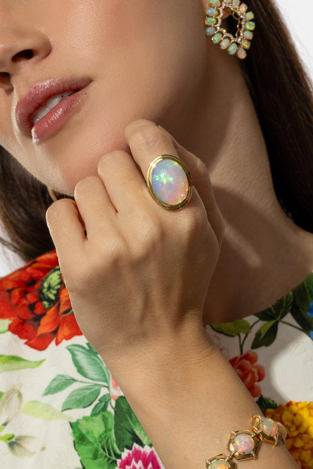 Oval Opal Manhattan Ring-YELLOW GOLD-6.75-JEWELRYFINE JEWELRING-GOSHWARA