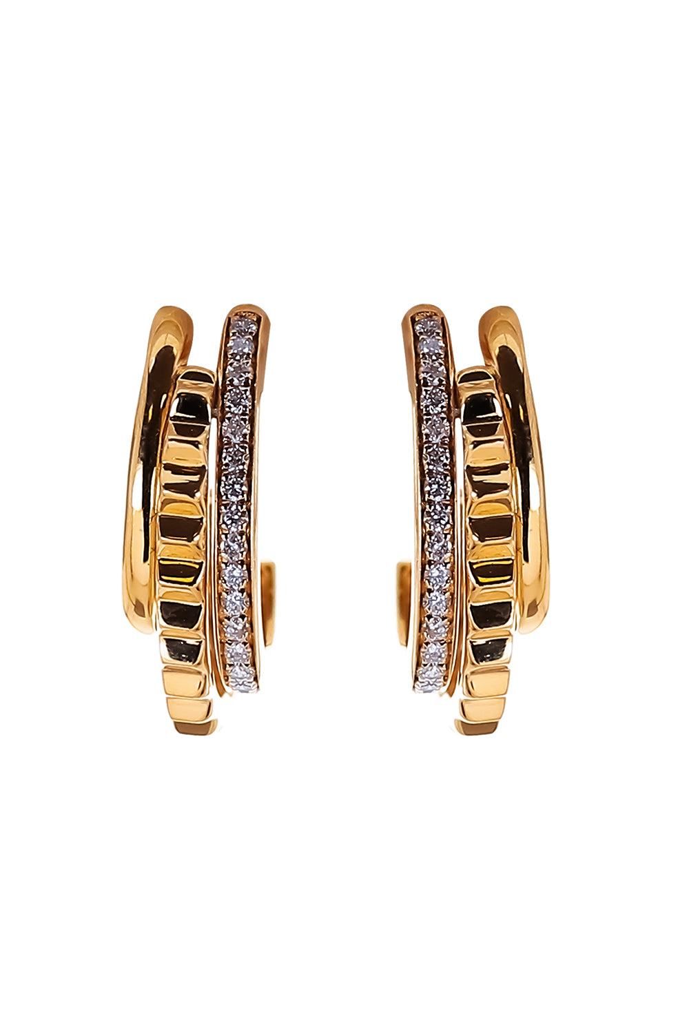 Diamond Three Hoop Studded Earrings