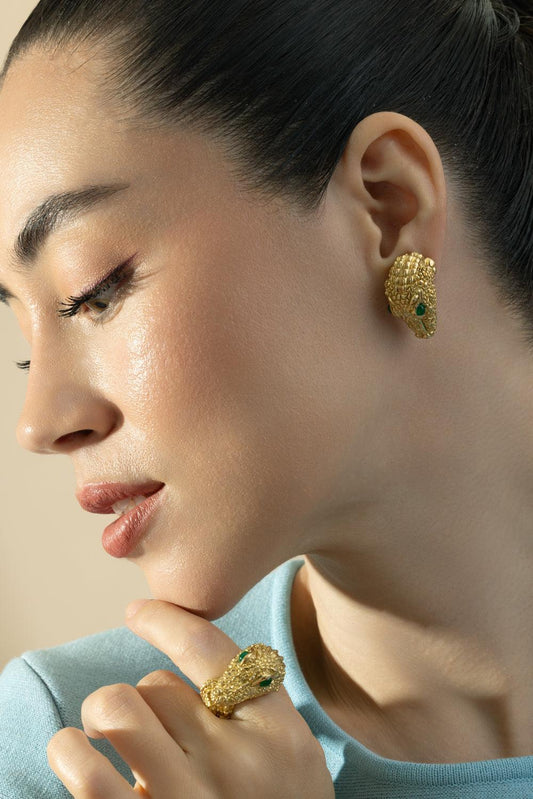 Repousse Alligator Earrings-YELLOW GOLD-JEWELRYFINE JEWELEARRING-DAVID WEBB