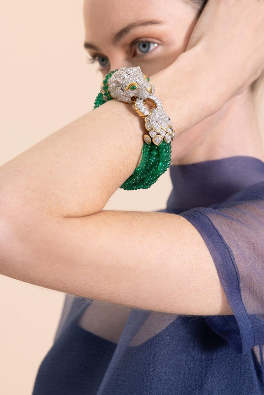 Emerald Diamond Elizabeth Taylor Lion Bracelet-YELLOW GOLD-JEWELRYFINE JEWELBRACELET O-DAVID WEBB