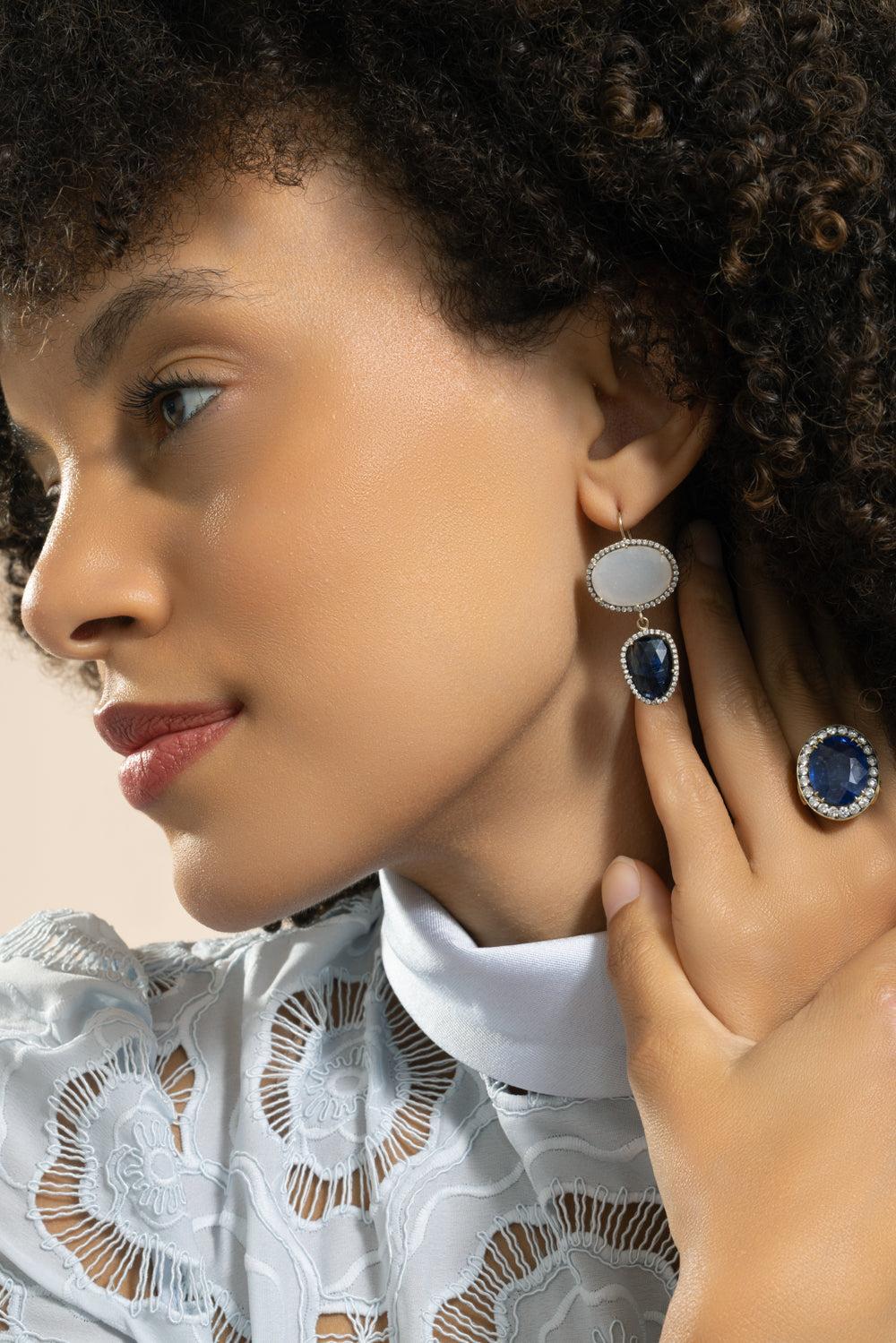 Moonstone Kyanite Earrings-WHITE GOLD-JEWELRYFINE JEWELEARRING-SYLVA & CIE