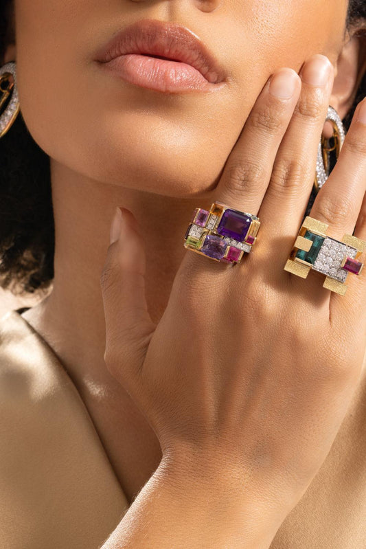 Amethyst Multi Stone Cubist Ring-YELLOW GOLD-6-JEWELRYFINE JEWELRING-DAVID WEBB