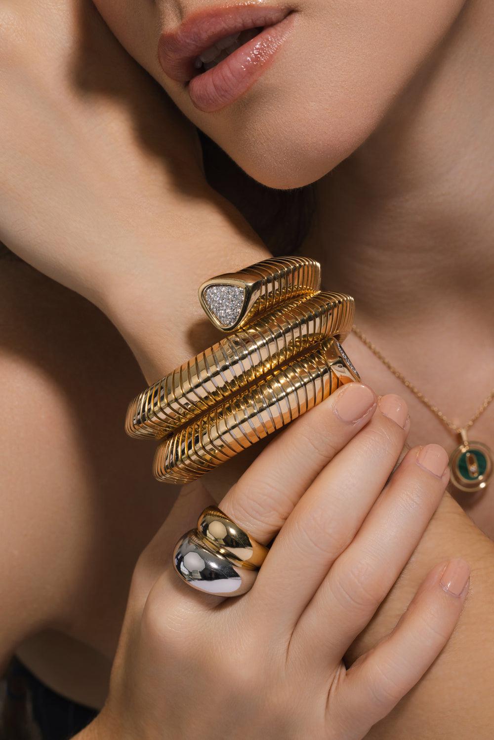 Triple Wrap Trisola Bangle Bracelet-YELLOW GOLD-M-JEWELRYFINE JEWELBRACELET O-MARINA B