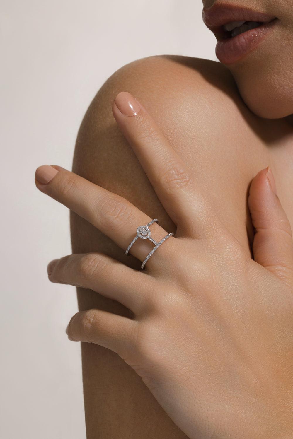 Glam'Azone 2 Rows Pavé Ring-WHITE GOLD-54-JEWELRYFINE JEWELRING-MESSIKA