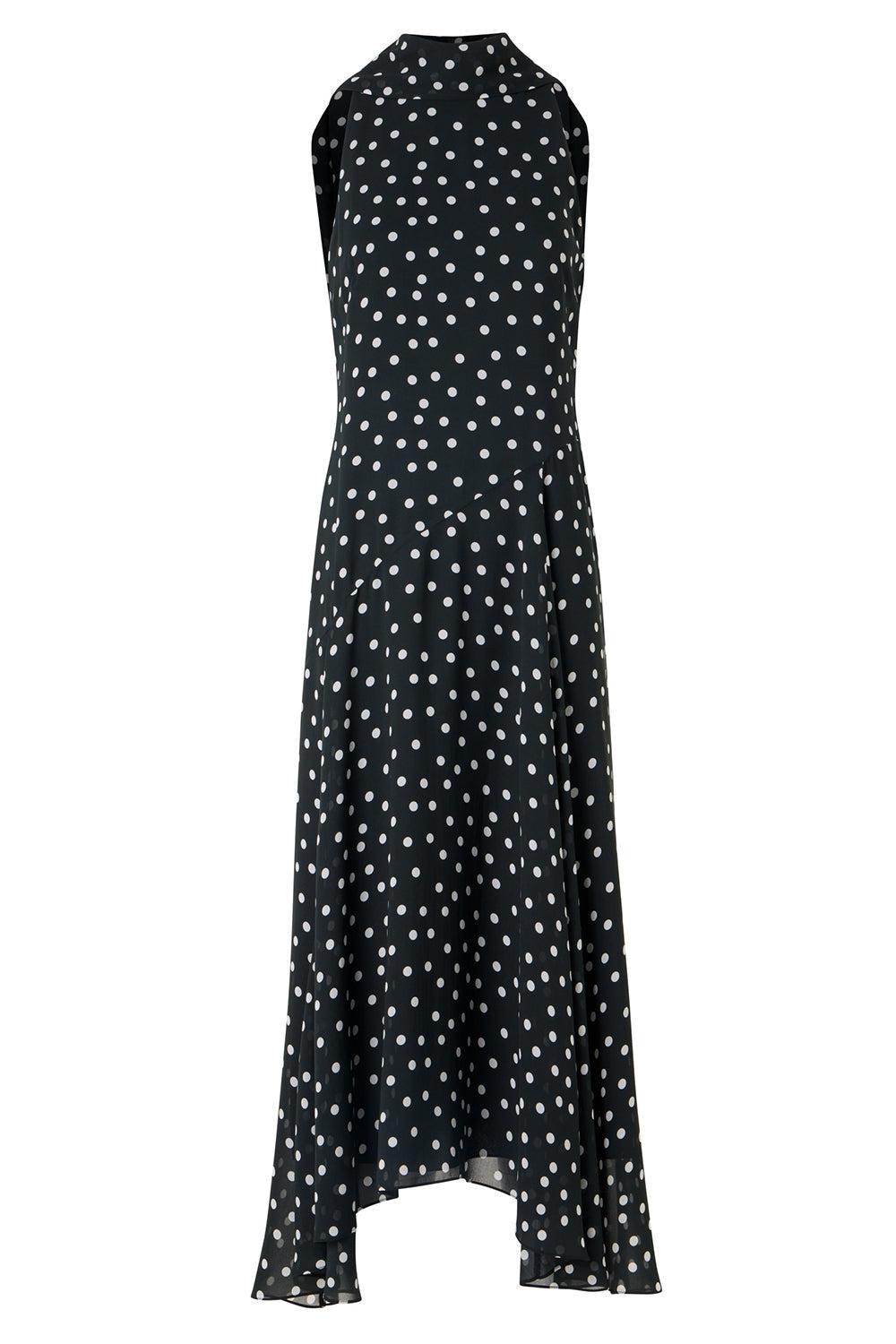 akris punto black dress Women's Polka Dot Georgette Midi Dresses | Black Plus SITEWIDEEXCLUDESIGNATURE Viscose/nylon/spandex Size:MED
