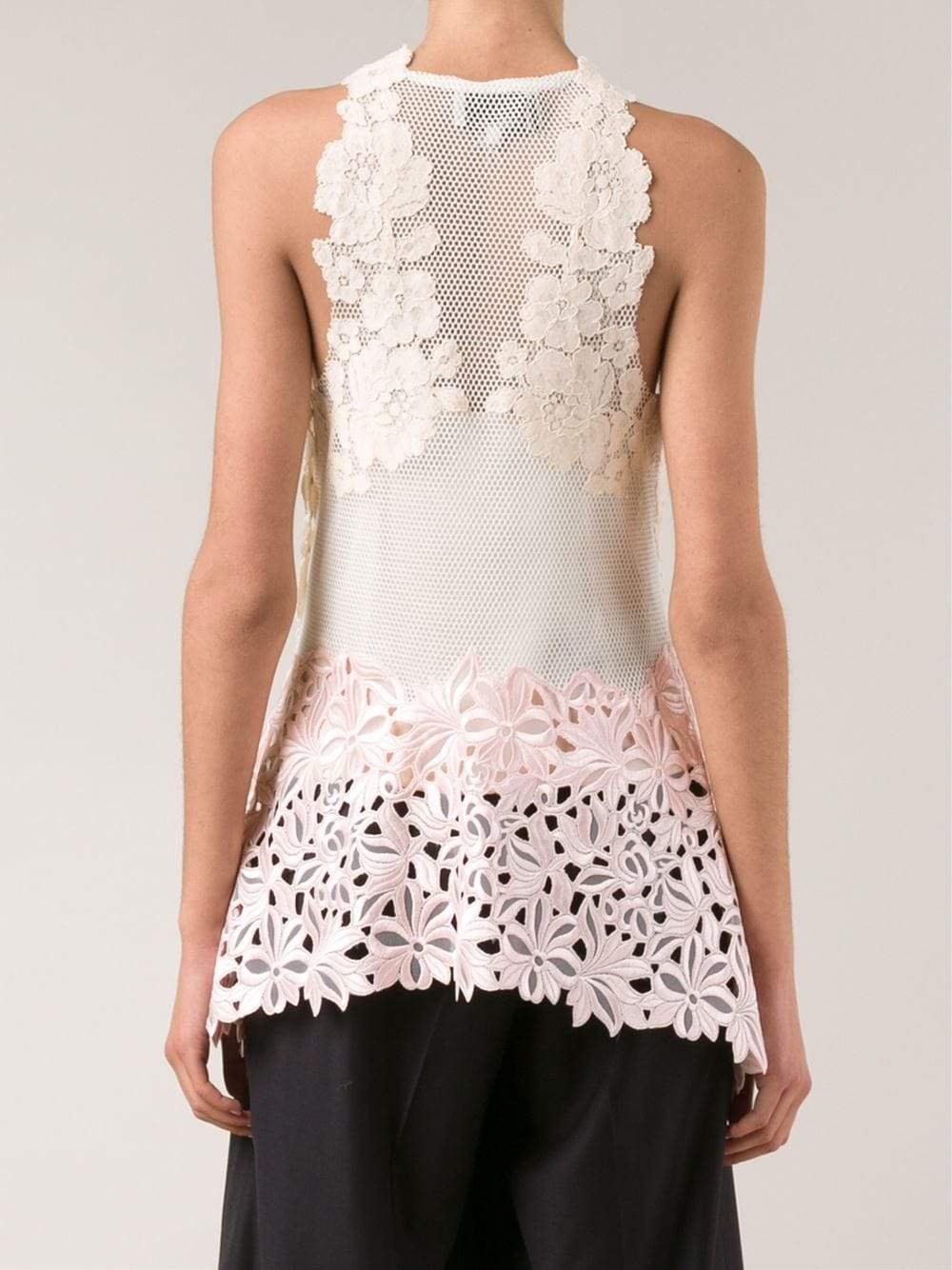 3.1 PHILLIP LIM-Tank With Floral Lace Sleeve Inserts-