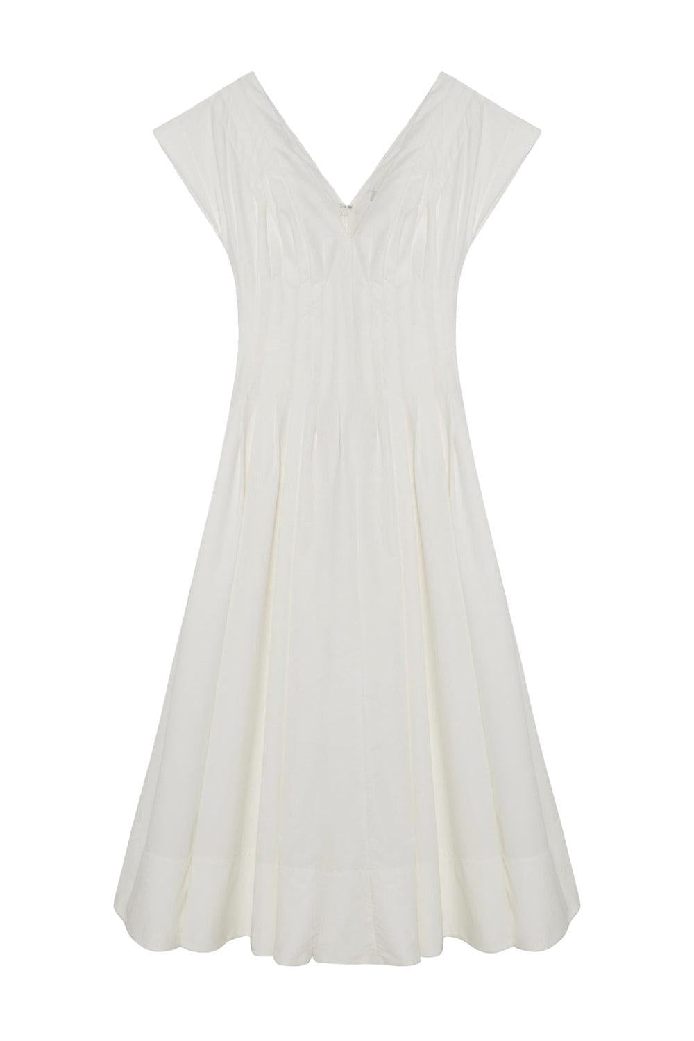 SIMKHAI Women's V-neck Nina Cotton Midi Dress in White, Size 10 SIMKHAI Women's V-neck Nina Cotton Midi Dress in White, Size 10