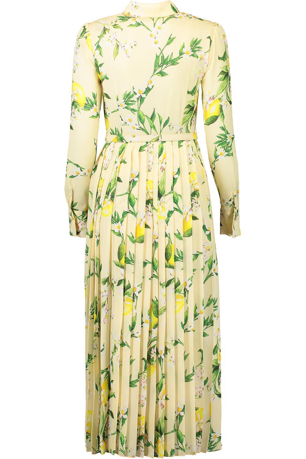 Long Sleeve Pleated Midi Dress-LMNDRPML-2-CLOTHINGDRESSCASUAL-MONIQUE LHUILLIER