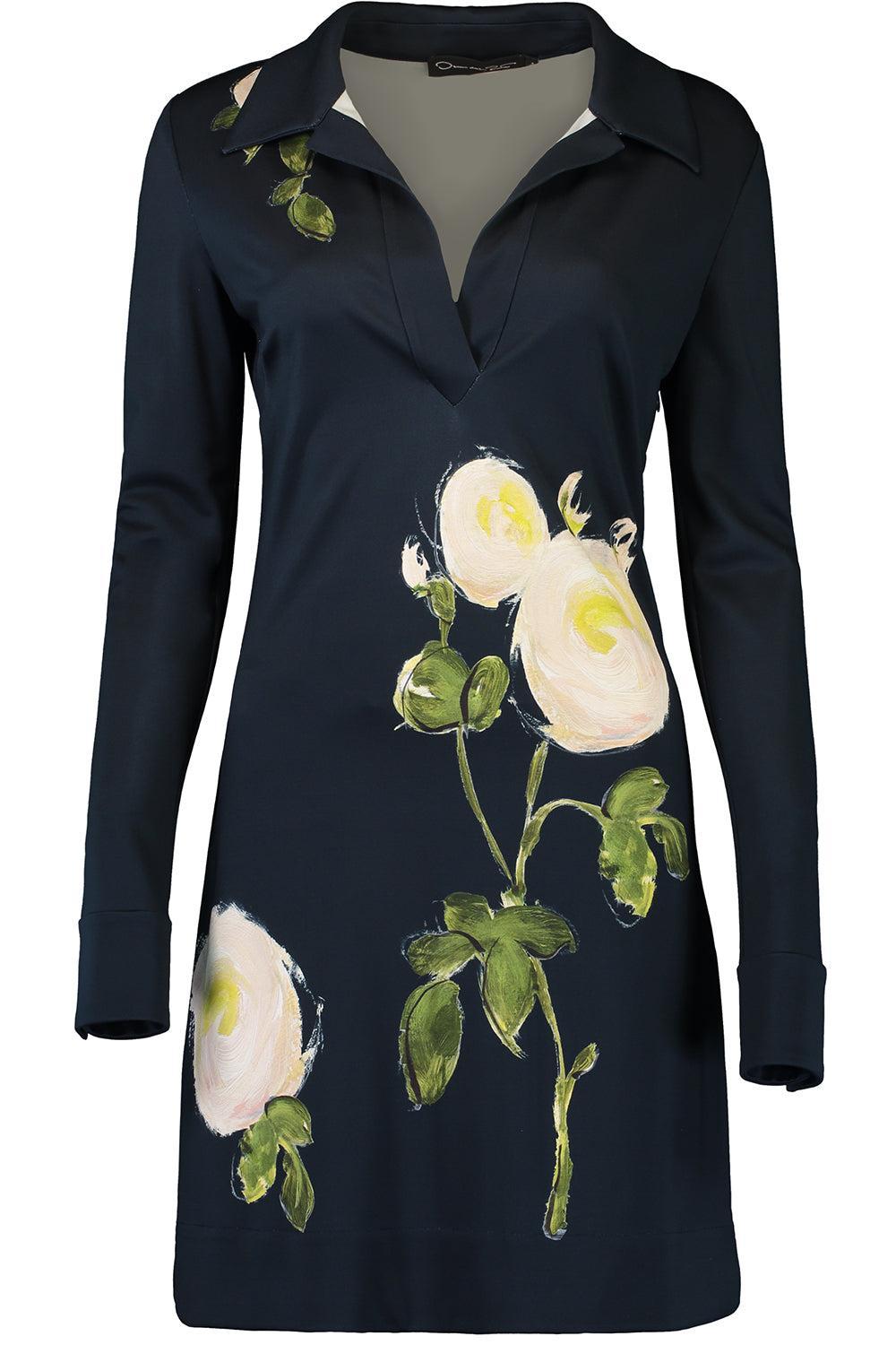 Oscar de La Renta | Painted Roses Jersey Mini Dress Oscar de La Renta | Painted Roses Jersey Mini Dress