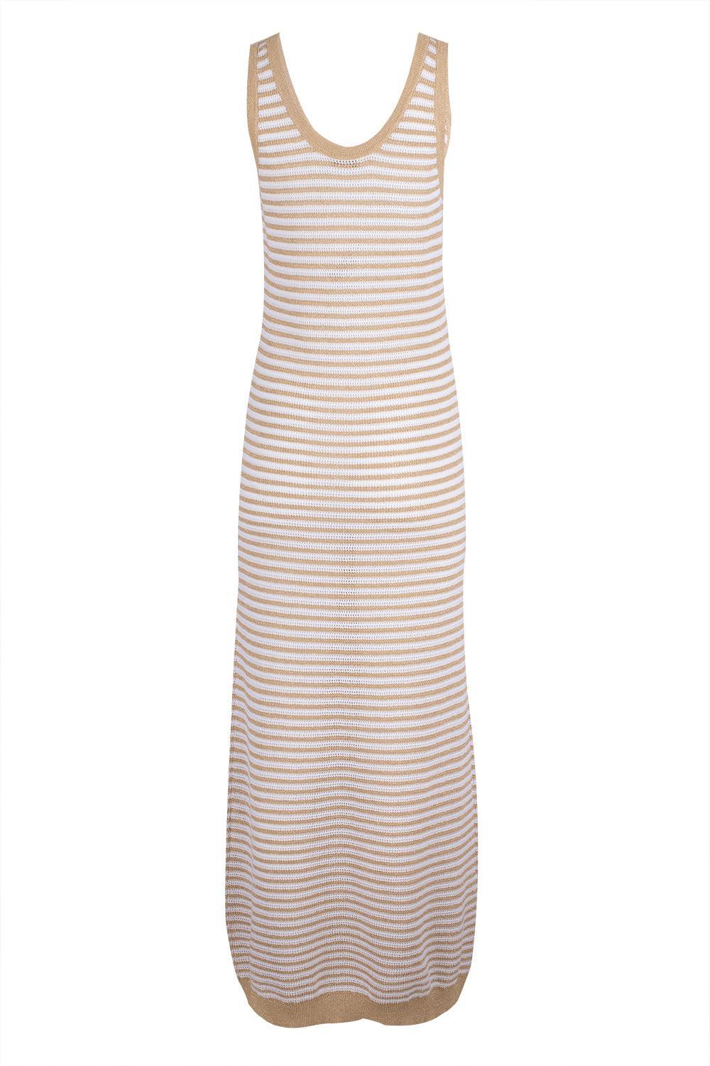 Lurex Tank Dress-CAML/WHT-XS-CLOTHINGDRESSCASUAL-BRUNELLO CUCINELLI