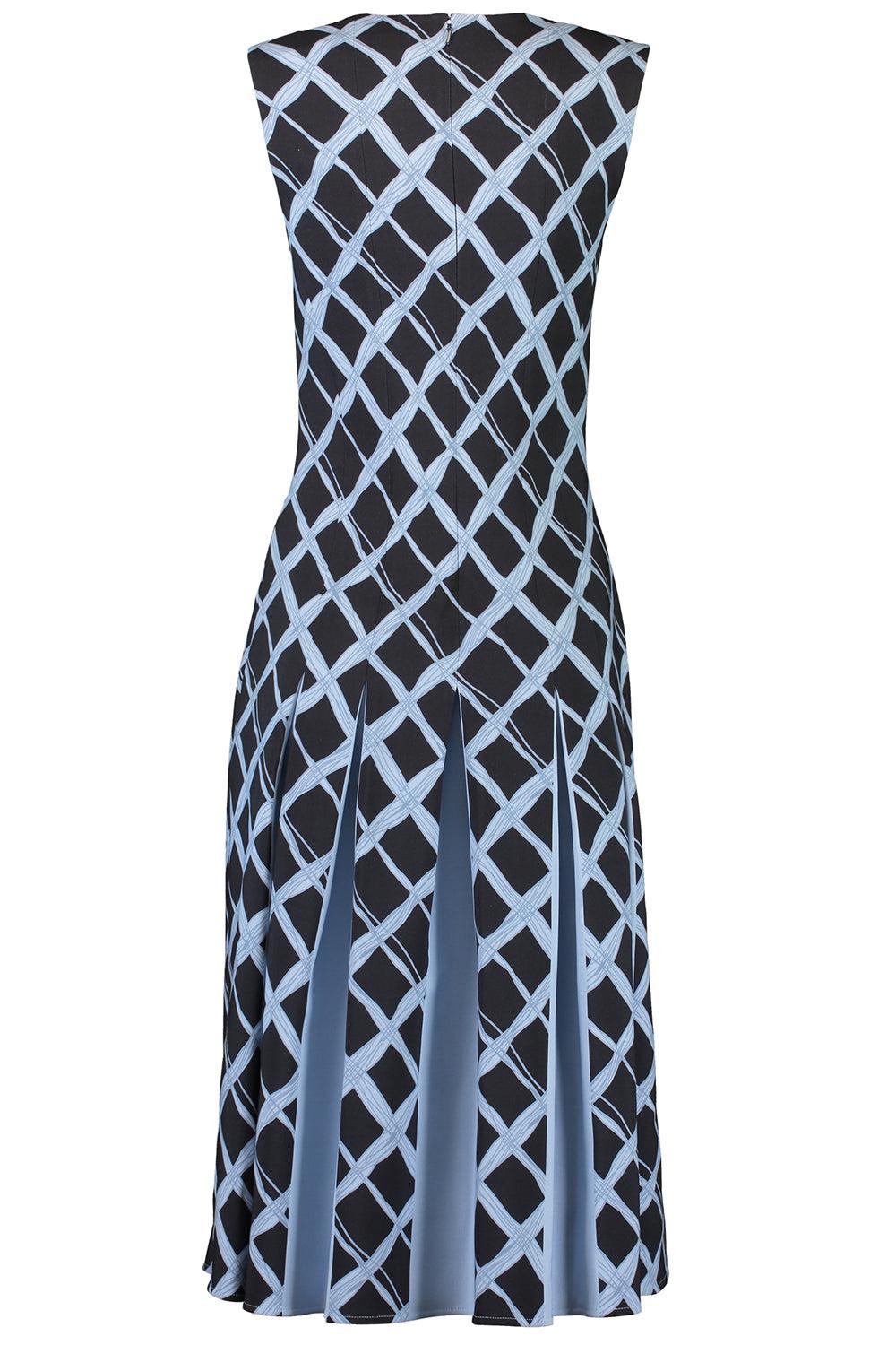 Wavy Plaid Double Face Day Dress-NVY/BLUE-6-CLOTHINGDRESSCASUAL-OSCAR DE LA RENTA