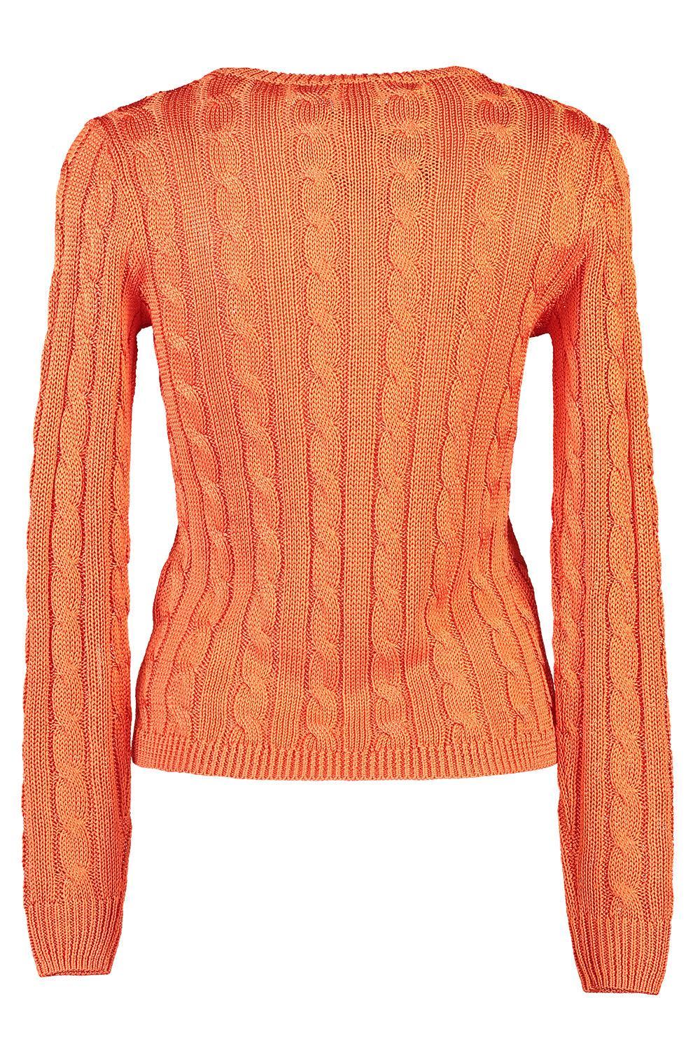 Cable-Knit V-Neck Sweater-BRIGHT ORANGE-S-CLOTHINGTOPSWEATER-RALPH LAUREN