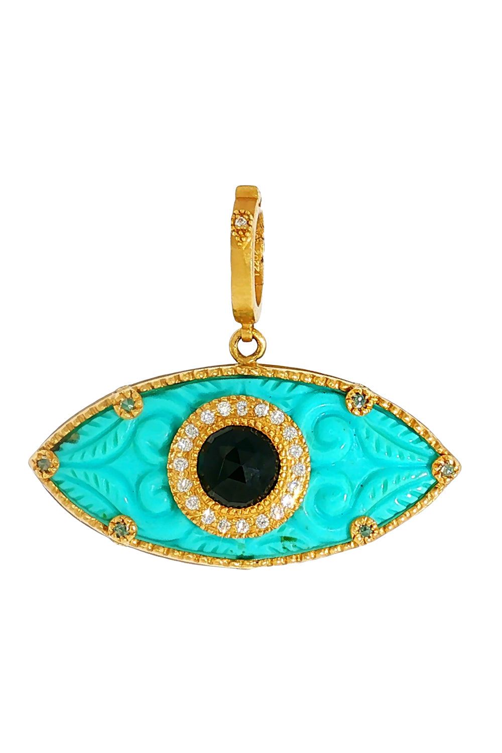 Turquoise Onyx Evil Eye Pendant-YELLOW GOLD-JEWELRYFINE JEWELPENDANT-COOMI