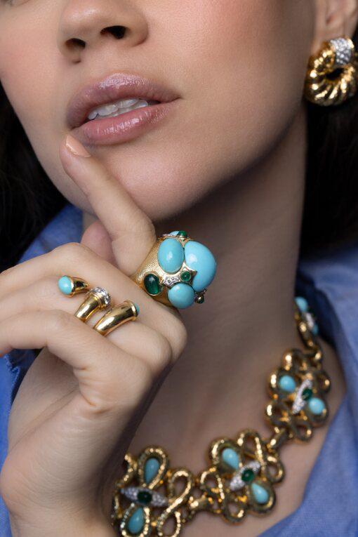 Turquoise Pipe Ring-YELLOW GOLD-6.5-JEWELRYFINE JEWELRING-DAVID WEBB