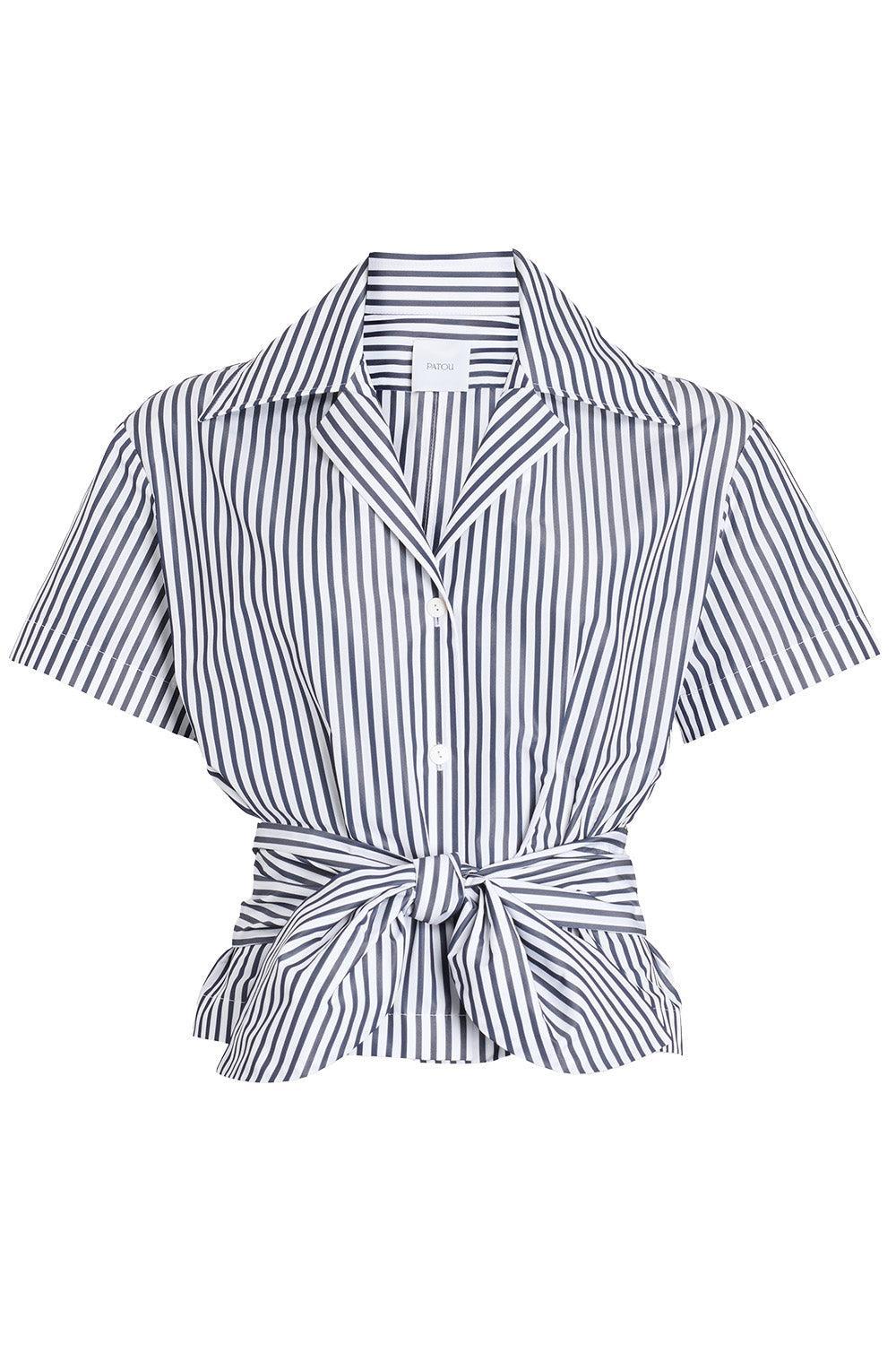 Knotted Shirt-STRIPE-36-CLOTHINGTOPBLOUSE-PATOU