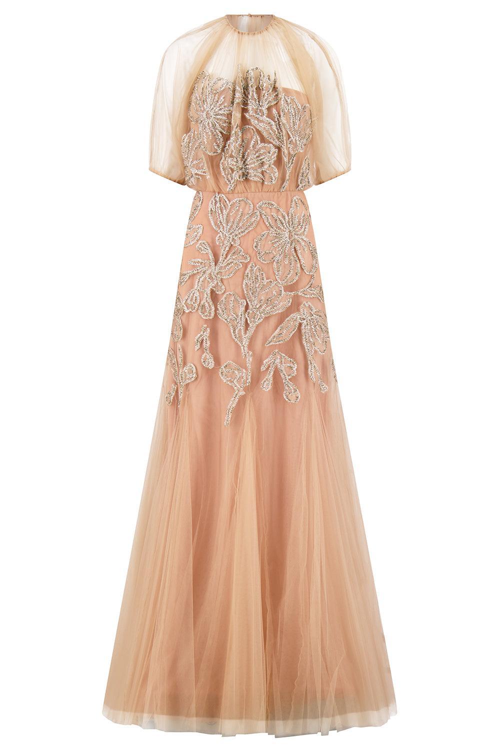 Lela Rose Floral Embroidered Tulle Gown - Neutrals Lela Rose Floral Embroidered Tulle Gown - Neutrals