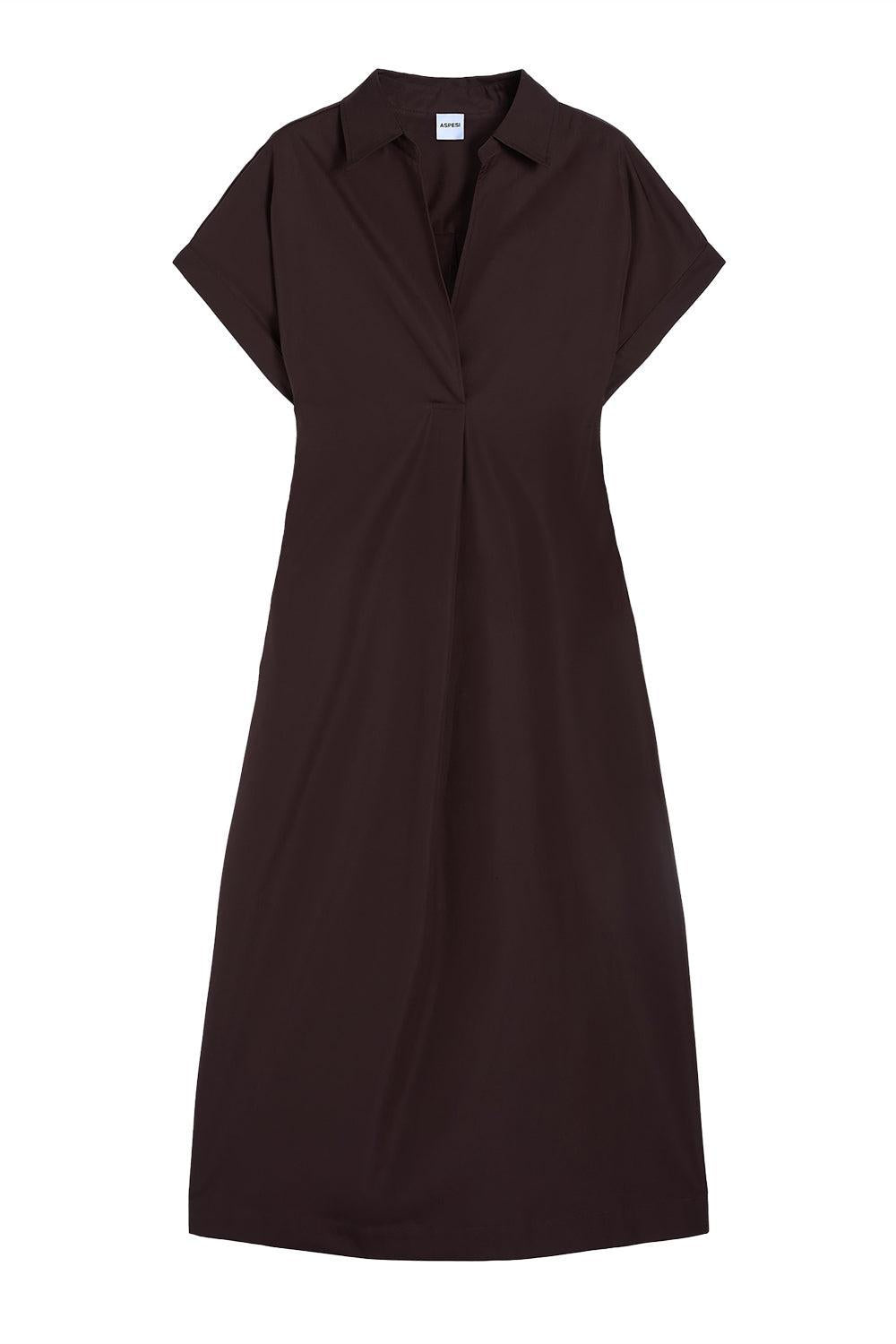 Short Sleeve Belted Midi Dress-BROWN-36-CLOTHINGDRESSCASUAL-ASPESI