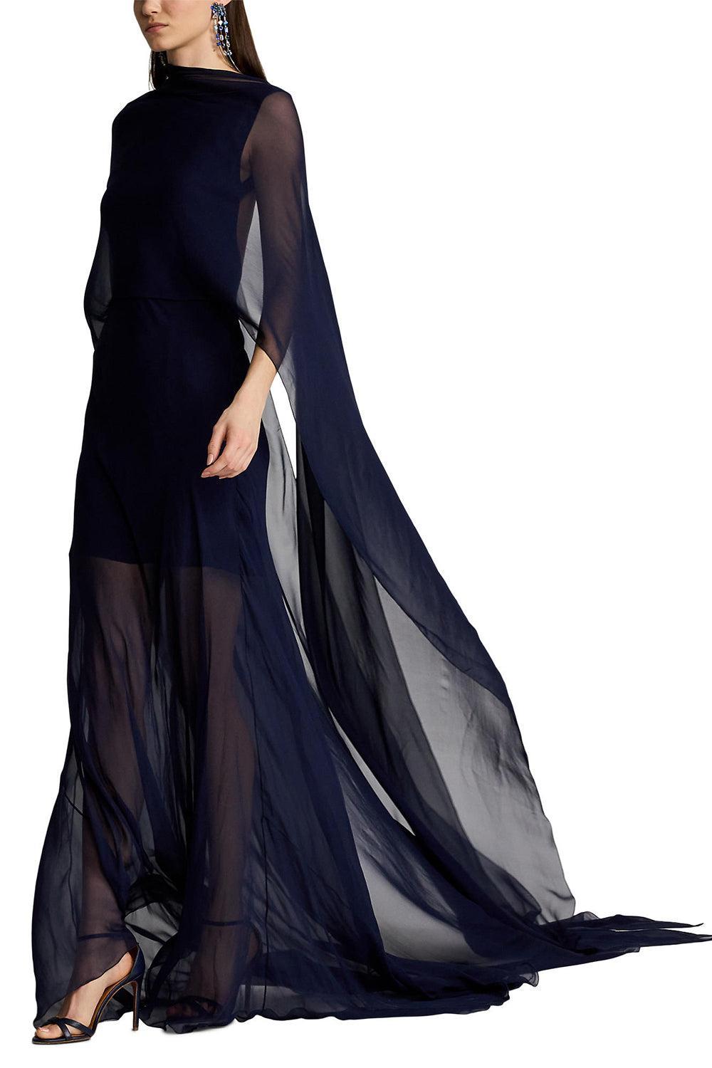 Dylon Washed Chiffon Evening Dress-LUX NAVY-2-CLOTHINGDRESSGOWN-RALPH LAUREN