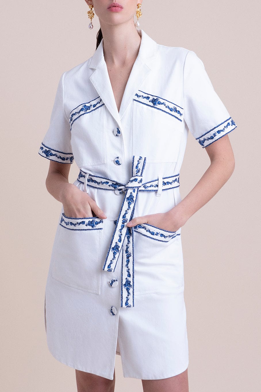 ADAM LIPPES-Short Sleeve Patch Pocket Dress-