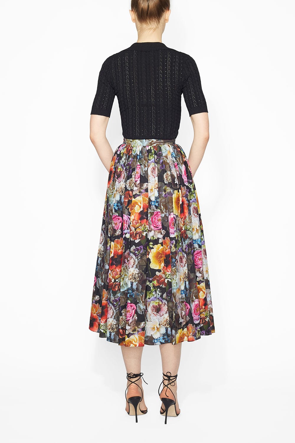 ADAM LIPPES-Button Down A Line Skirt - Black Floral-