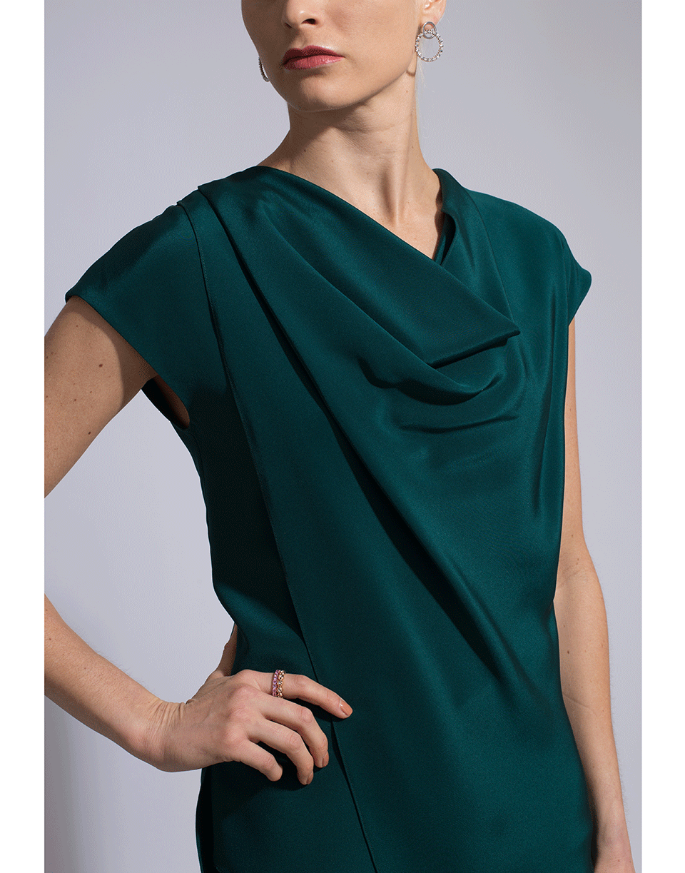 ADAM LIPPES-Emerald Silk Crepe Cowl Neck Top-