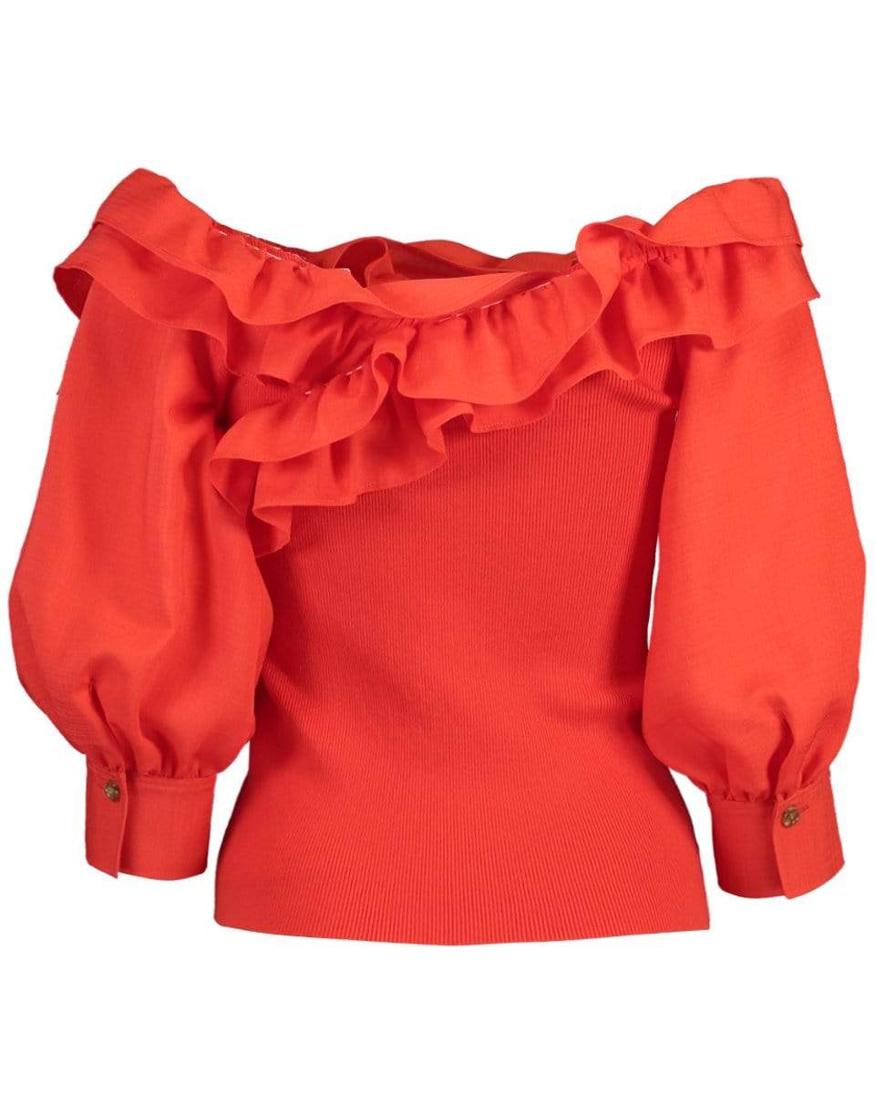 ADEAM-Fiery Red Daisy Knit Top-