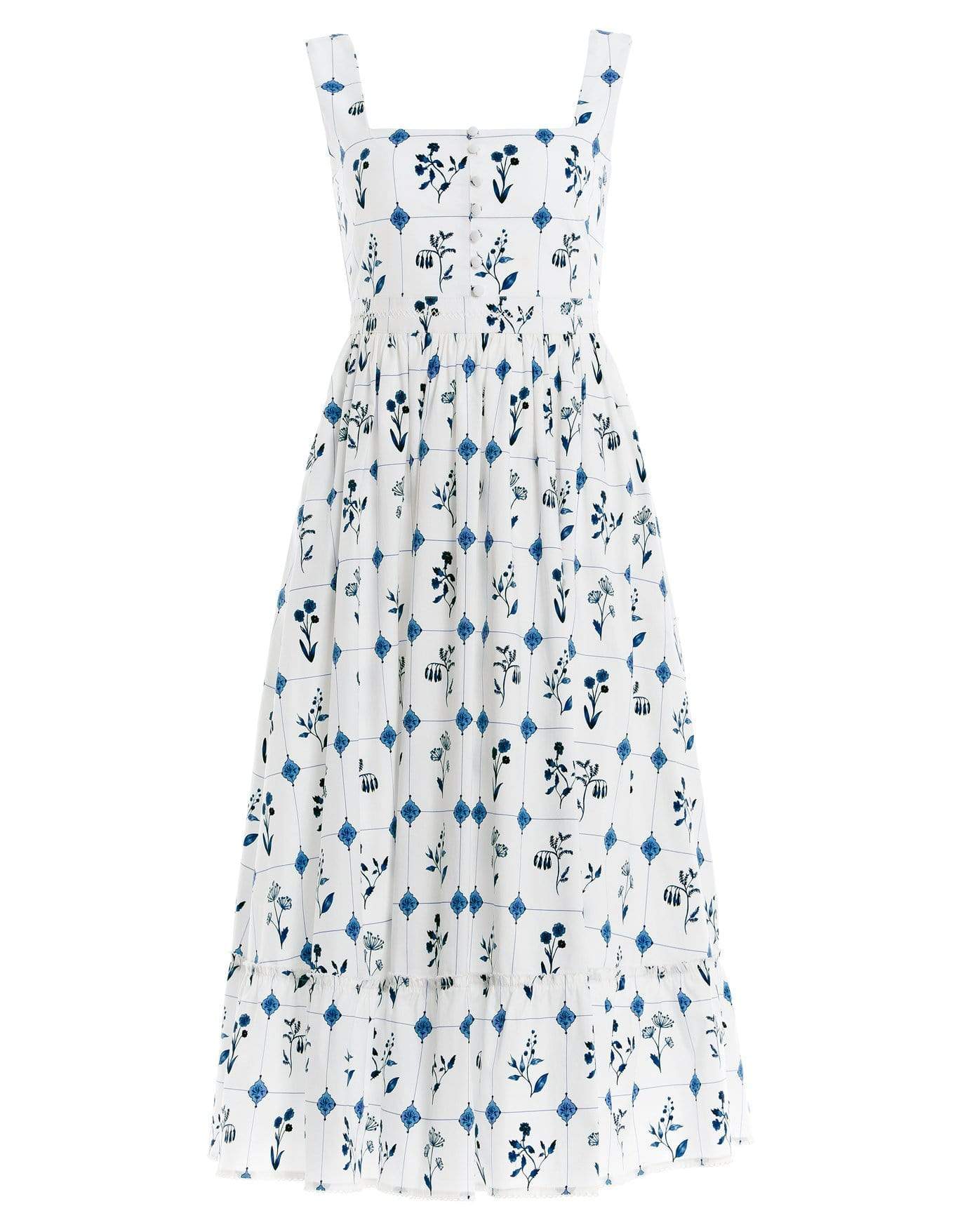 agua bendita blue and white dress Melon Loza Hand Embroidered Midi Dress