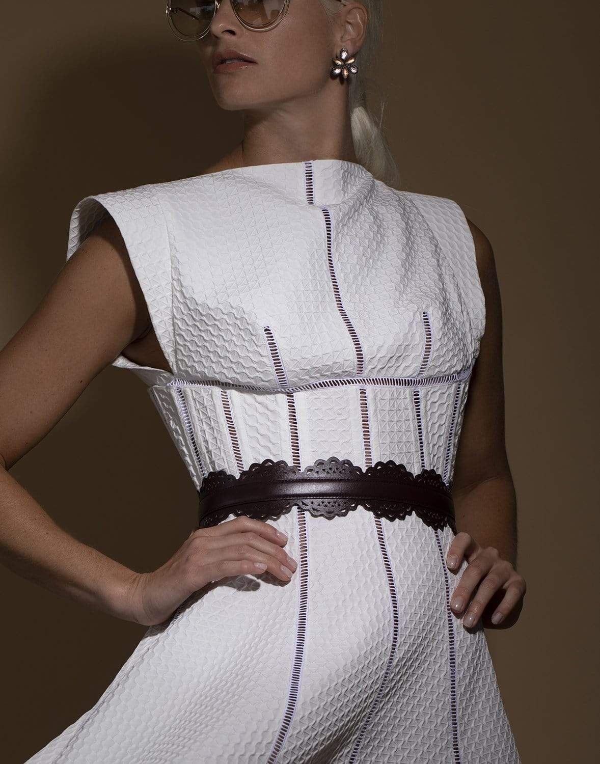 ALAÏA-Brown Openwork Leather Corset Belt-