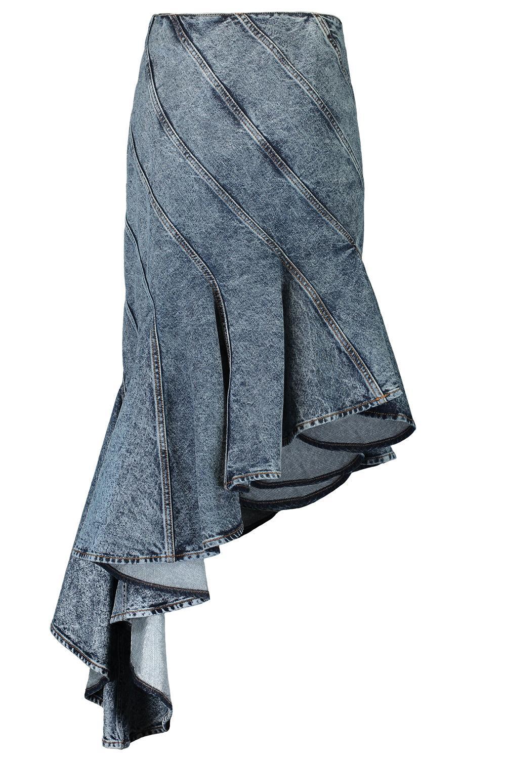 Denim Spiral Skirt-BLEUNEIG-36-CLOTHINGSKIRTMIDI-ALAÏA