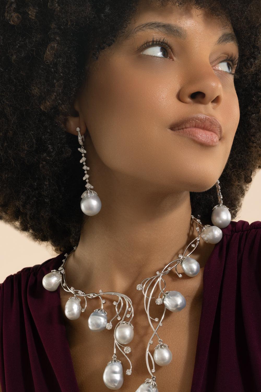 Pearl Diamond Drop Earrings-WHITE GOLD-JEWELRYFINE JEWELEARRING-ALEXANDER LAUT