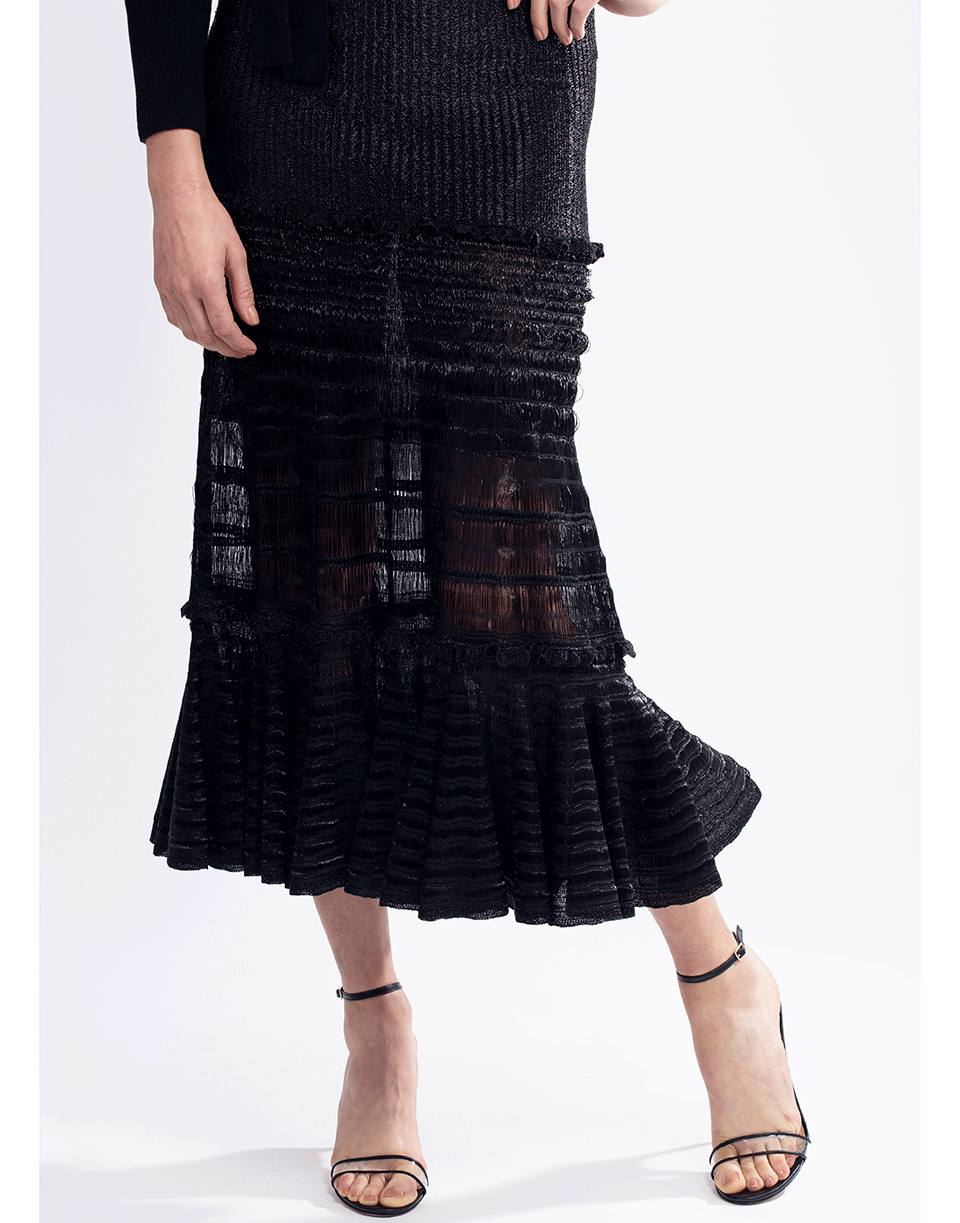 ALEXANDER MCQUEEN-Laddered Knit Midi Dress-BLACK