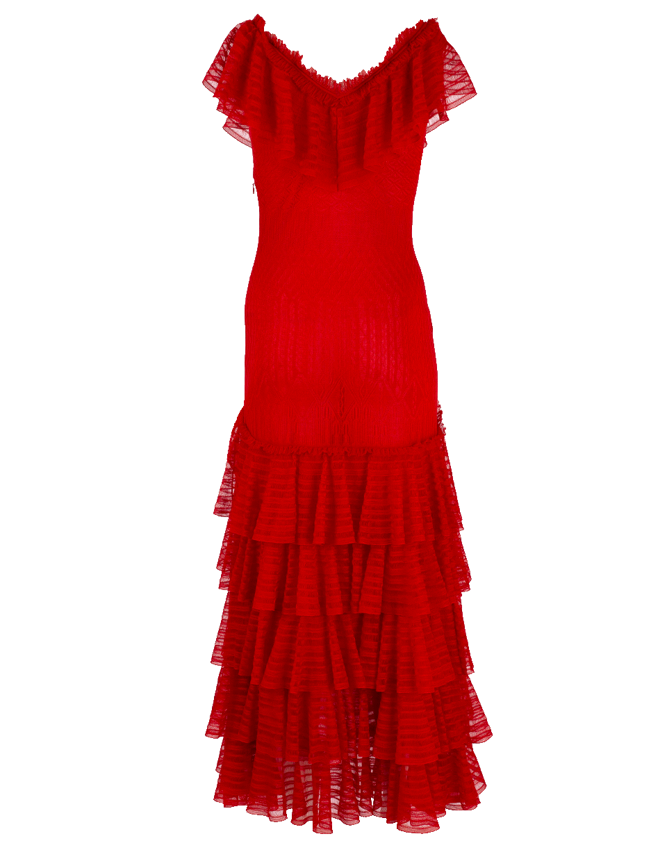 ALEXANDER MCQUEEN-Ruffle Knit Midi Dress-RED
