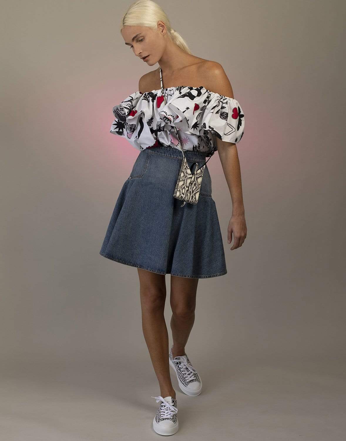 ALEXANDER MCQUEEN-Flared Denim Mini Skirt-