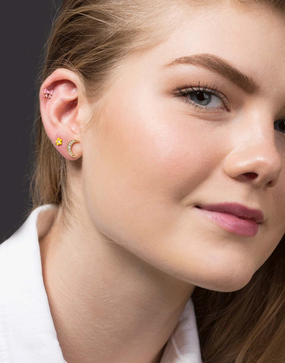 ALISON LOU-Tiny Flower Stud-YELLOW GOLD