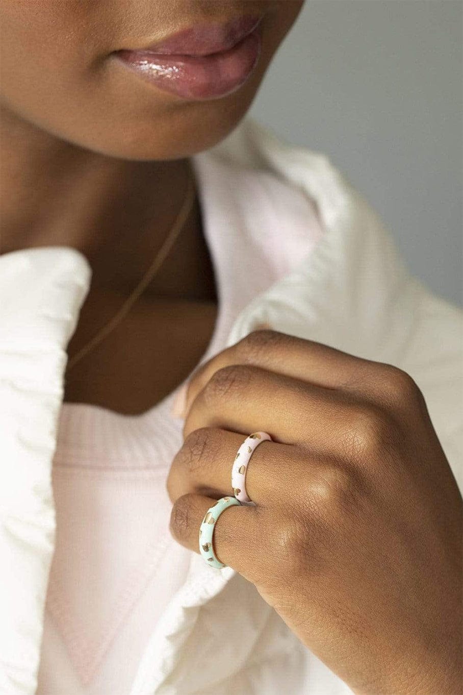 ALISON LOU-Vert Clair Enamel Amour Ring-YELLOW GOLD