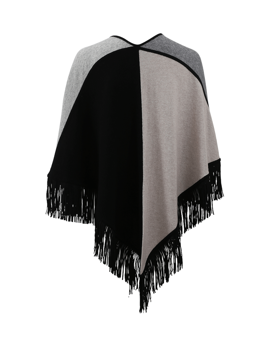 ALLUDE-Bicolor Fringe Poncho-BLCK/GREY