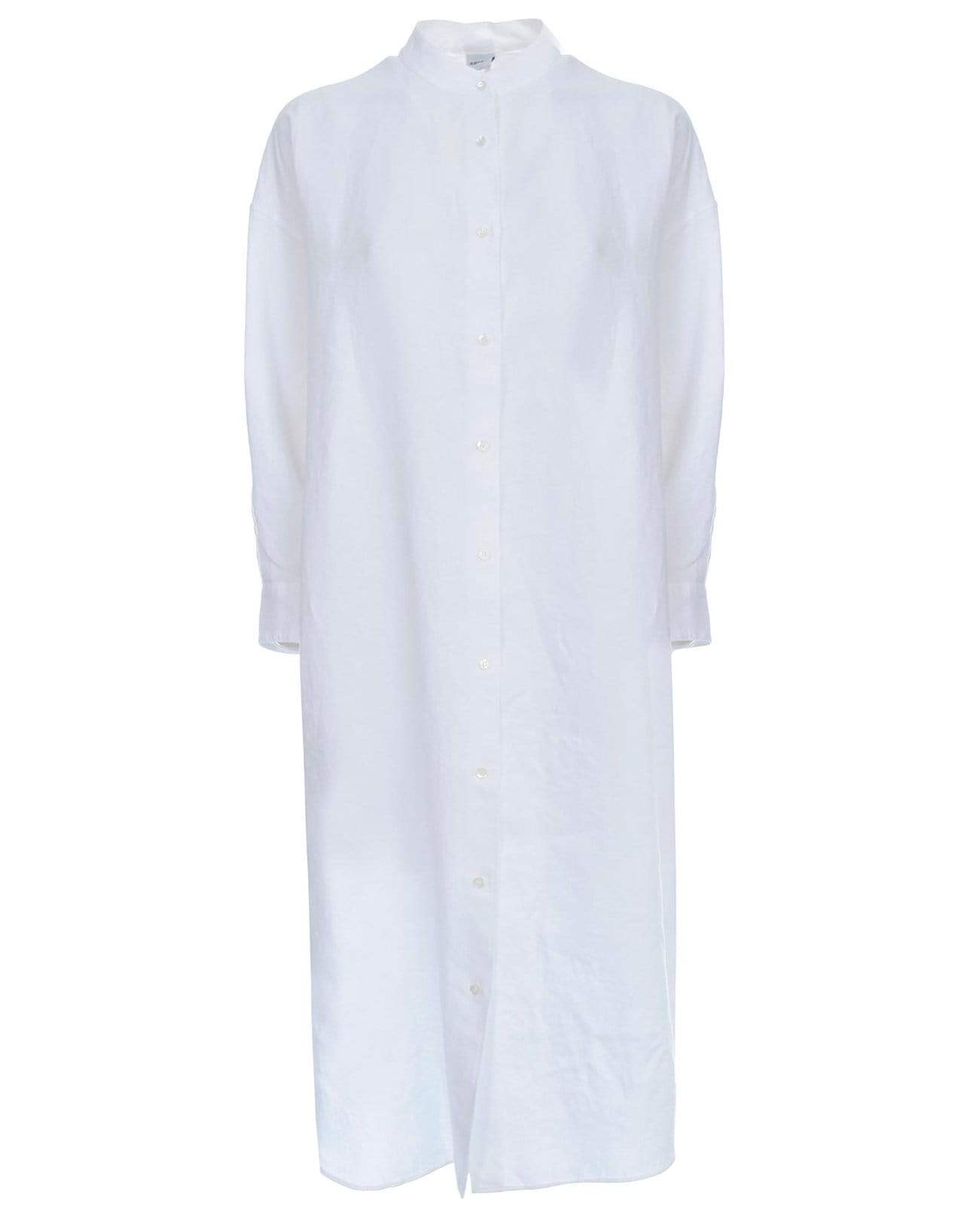 White Slub Linen Gabardine Shirt Dress