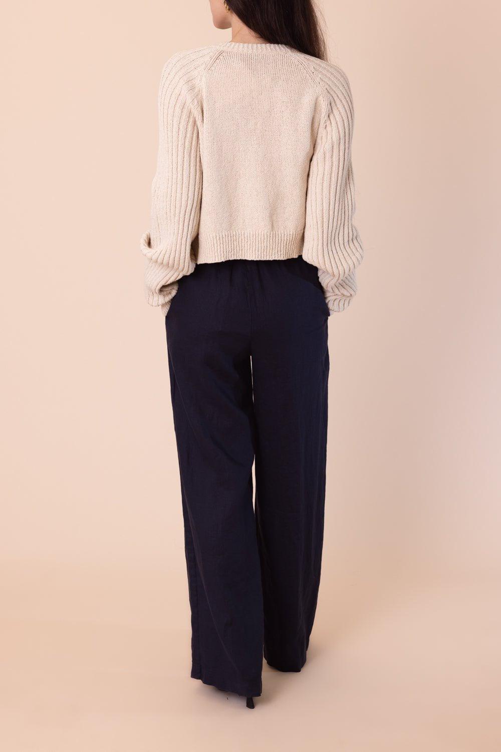 ASPESI-Wide Straight Leg Trousers - Navy-