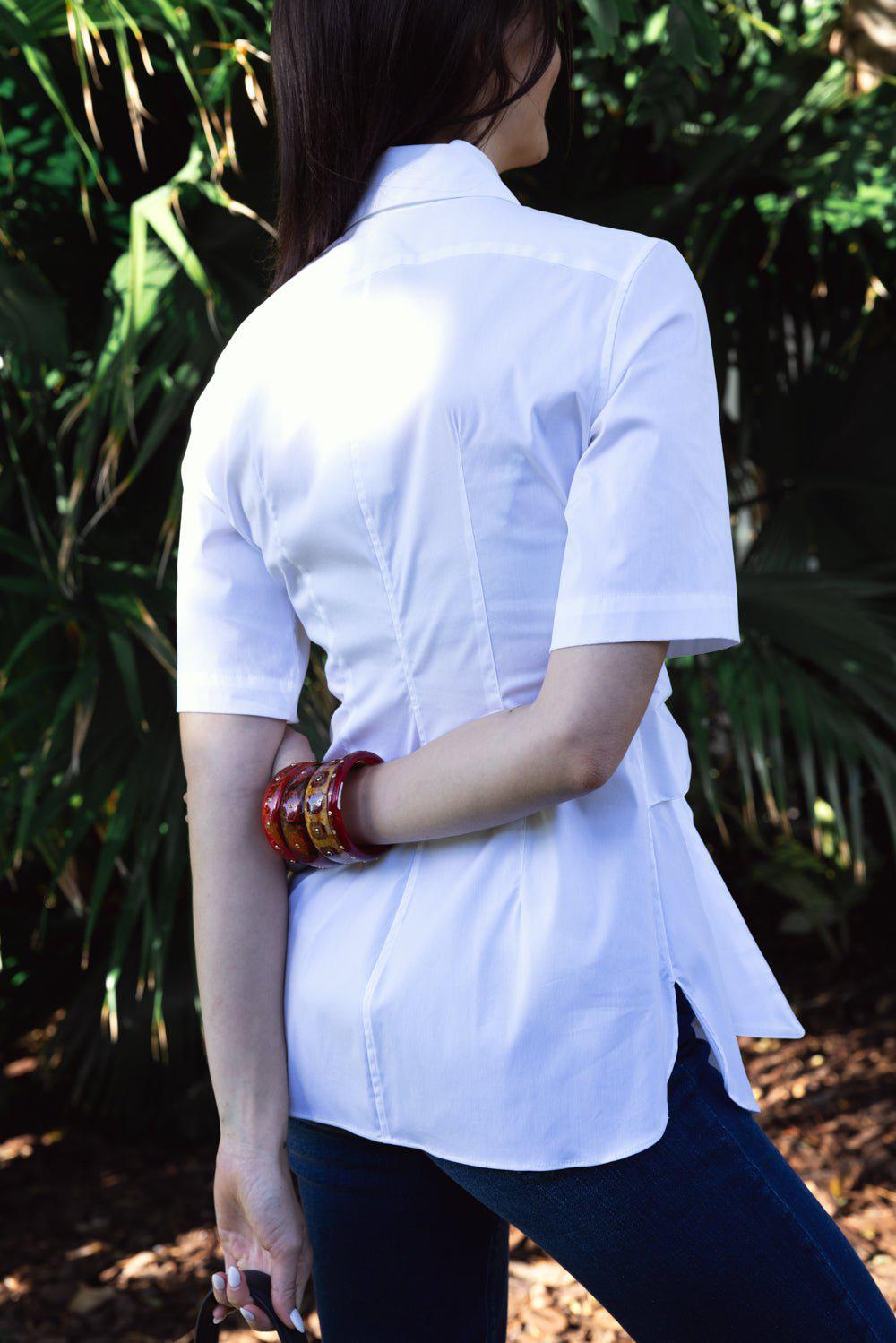 ASPESI-Elbow Sleeve Tie Waist Top-